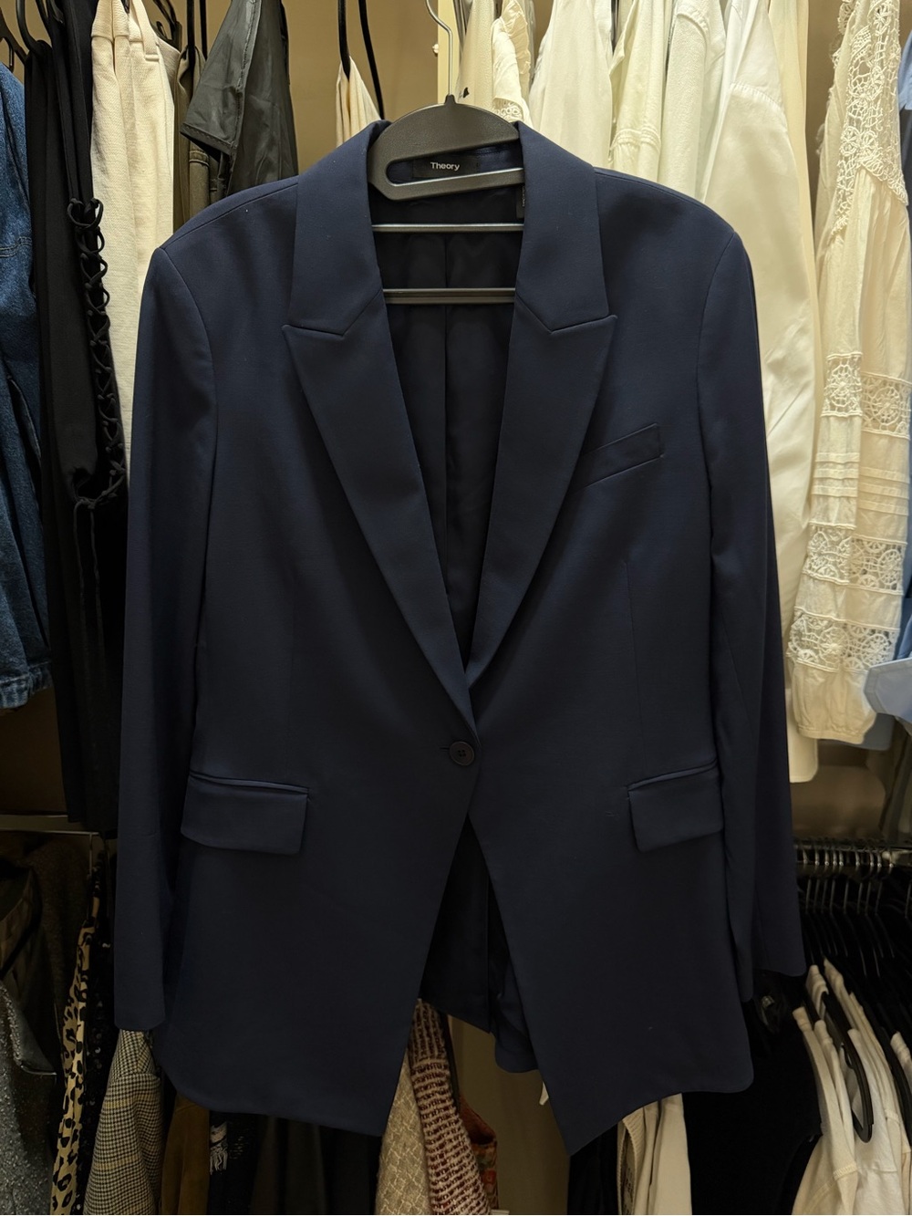Theory Navy Single-Button Blazer with Notch Lapels